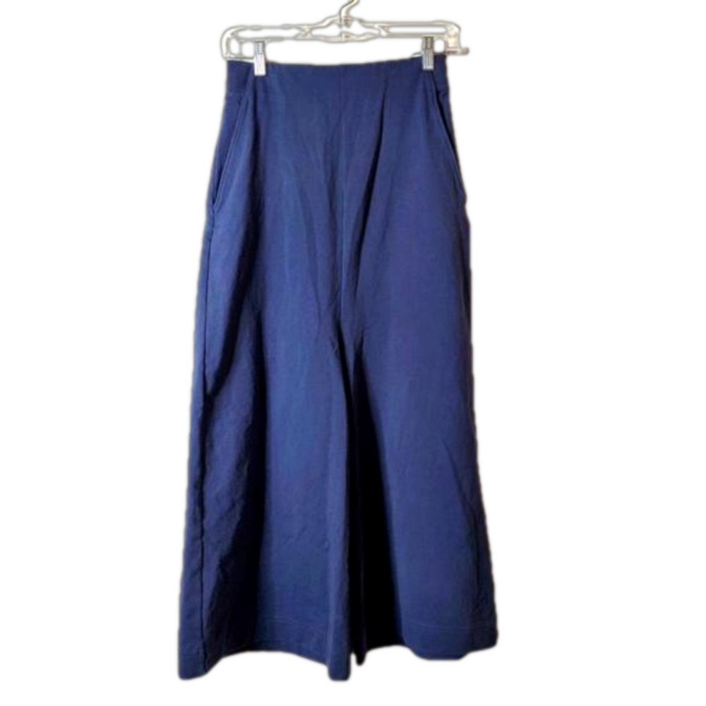 COS Minimalist Wide Leg Cotte Pants Navy Elastic Waist Quiet Luxury